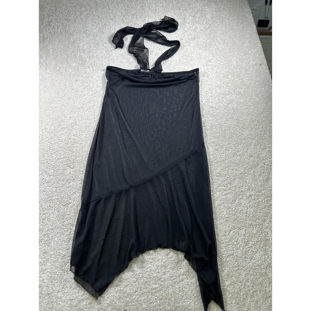 Sheer Mesh Dress Womens Medium Gothic Witchy Asymmetrical Handkerchief Hem Strap